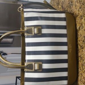 Henri Bendel Black and White Striped Satchel
